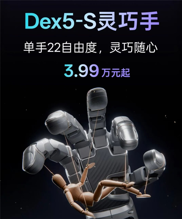 宇树科技 Dex5-S 灵巧手发布：22个自由度，3.99万元起